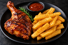 Flame-grilled chicken and chips
